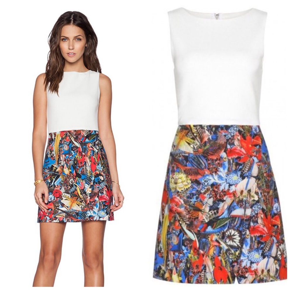 Alice + Olivia Molly Menagerie Combo Floral Bird Dress, Size 4